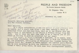 [Carta] 1946 Feb. 26, London, [England] [a] Gabriela Mistral