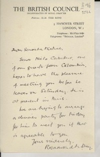 [Carta] [1946] [Feb.], London, [England] [a] [Gabriela] Mistral