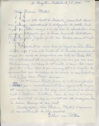 [Carta] 1946 janv. 7, Stockholm, [Suecia] [a] [Gabriela] Mistral