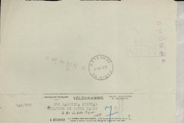 [Telegrama] 1946 janv. 16, Stockholm, [Suecia] [a] Gabriela Mistral, Paris, [Francia]