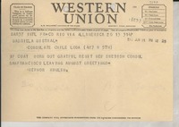 [Telegrama] 1946 junho 13, Rio, [Brasil] [a] Gabriela Mistral, [Los Angeles], [EE.UU.]