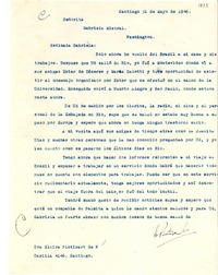 [Carta] 1946 mayo. 31, Santiago [a] Gabriela Mistral, Washington