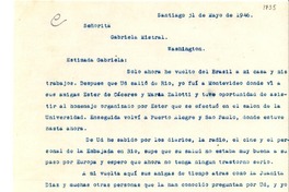 [Carta] 1946 mayo. 31, Santiago [a] Gabriela Mistral, Washington