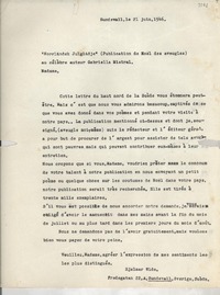[Carta] 1946 juin 21, Sundsvall, Sverige, Suède [a] Gabriella [i.e. Gabriela] Mistral