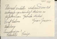 [Tarjeta] [1947], Sodertalje, Sverige, [Suecia] [a] Gabriela Mistral