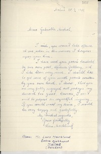 [Carta] 1949 Feb. 25, Malmõ, Sweden [a] Gabriela Mistral