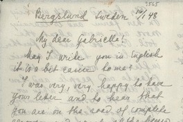 [Carta] 1948 jan. 16, Bergslund, Sweden [a] Gabriella [i.e. Gabriela] Mistral