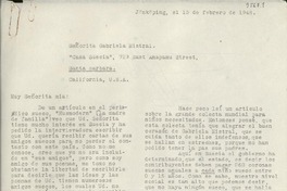 [Carta] 1948 feb. 15, Jönköping, [Sweden] [a] Gabriela Mistral, Santa Barbara, California, [EE.UU.]