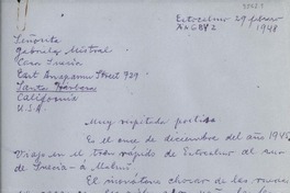 [Carta] 1948 feb. 29, Estocolmo, Sweden [a] Gabriela Mistral, Santa Bárbara, California, [EE.UU.]