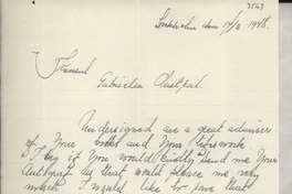 [Carta] 1948 Mar. 14, Stockholm, Sverige, [Sweden] [a] Gabriela Mistral