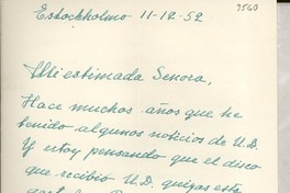 [Carta] 1952 dic. 11, Estockholmo, [Suecia] [a] Gabriela Mistral