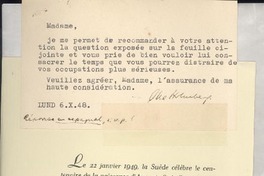 [Tarjeta] 1948 févr. 6, Lund, [Sweden] [a] [Gabriela Mistral]