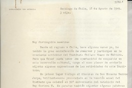 [Carta] 1949 ago. 18, Santiago, Chile [a] Gabriela Mistral, Santa Bárbara, California, [EE.UU.]