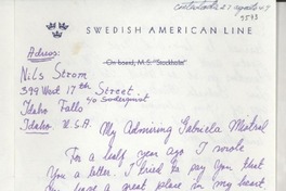 [Carta] 1949, Idaho, U.S.A. [a] Gabriela Mistral