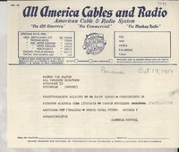 [Telegrama] 1954 oct. 19, Panamá [a] Magnus von Platen, Stockholm, Sweden