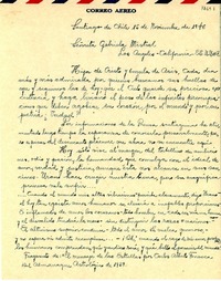[Carta] 1946 nov. 15, Santiago, Chile [a] Gabriela Mistral, Los Ángeles