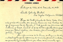 [Carta] 1946 nov. 15, Santiago, Chile [a] Gabriela Mistral, Los Ángeles