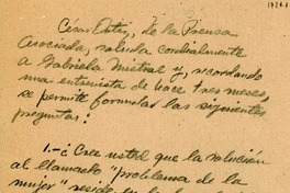[Carta] [1946], [Chile] [a] Gabriela Mistral