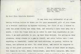 [Carta] 1947 June 24, Lomita Park, California, [EE.UU.] [a] Gabriela Mistral
