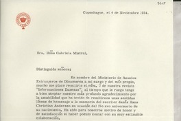 [Carta] 1954 nov. 4, Copenhague, [Dinamarca] [a] Gabriela Mistral
