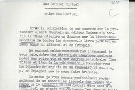 [Carta] 1954 oct. 22, Zurich, Switzerland [a] Gabriel [i.e. Gabriela] Mistral