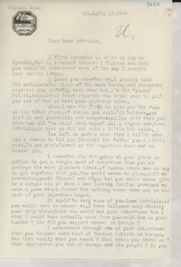 [Carta] 1946 Apr. 13, Rio de Janeiro, Brazil [a] Gabriela [Mistral]
