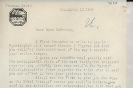 [Carta] 1946 Apr. 13, Rio de Janeiro, Brazil [a] Gabriela [Mistral]