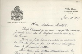 [Carta] 1947 juin 10, Sunland, California, [Estados Unidos] [a] Gabriela Mistral
