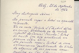 [Carta] 1952 sept. 25, Lódz, [Polonia] [a] Gabriela Mistral