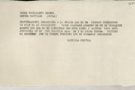 [Telegrama] [al] Excmo. Presidente Ibáñez, [La] Moneda, Santiago, Chile