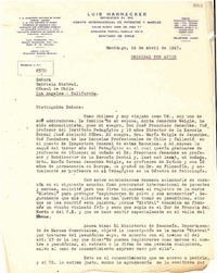 [Carta] 1947 abr. 14, Santiago [a] Gabriela Mistral, Los Ángeles, California