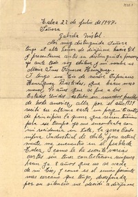 [Carta] 1947 jul. 22, Talca, [Chile] [a] Gabriela Mistral