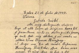 [Carta] 1947 jul. 22, Talca, [Chile] [a] Gabriela Mistral