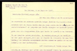 [Carta] 1947 mayo. 4, La Serena [a] Gabriela Mistral