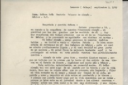[Carta] 1949 sept. 9, Lencero, Jalapa, [México] [a] Beatriz Velasco de Alemán, México D.F., México