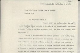 [Carta] 1949 sept. 9, Lencero, Jalapa, [México] [a] Tomasa Valdés vda. de Alemán, México D.F., México