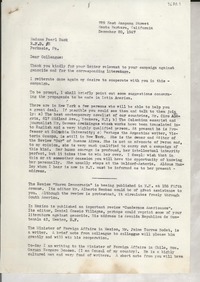 [Carta] 1947 Dec. 20, Santa Bárbara, California [a] Pearl Buck, Perkasie, [Pennsylvania]