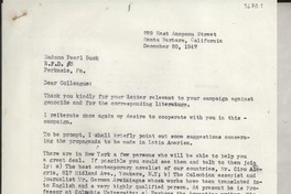 [Carta] 1947 Dec. 20, Santa Bárbara, California [a] Pearl Buck, Perkasie, [Pennsylvania]