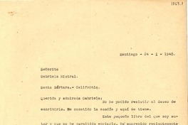 [Carta] 1948 ene. 24, Santiago, Chile [a] Gabriela Mistral, Santa Bárbara, California, [EE.UU.]