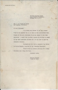 [Carta] 1947 Dec. 16, Santa Bárbara, California [a] Cónsul de Francia el Los Ángeles, California