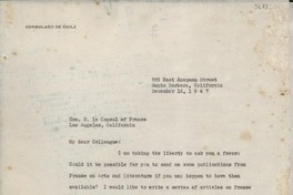 [Carta] 1947 Dec. 16, Santa Bárbara, California [a] Cónsul de Francia el Los Ángeles, California