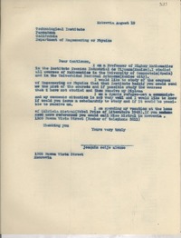 [Carta] Aug. 19, Monrovia, [EE.UU.] [al] Technological Institute, Passadena, California, [EE.UU.]