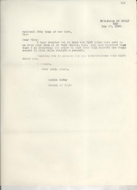 [Carta] 1940 May 23, Rio de Janeiro, [Brasil] [al] National City Bank of New York, Rio [de Janeiro], [Brasil]