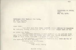 [Carta] 1940 May 23, Rio [de Janeiro], [Brasil] [al] National City Bank of New York, New York city, [EE.UU.]