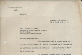 [Carta] 1947 abr. 22, Monrovia, California, [EE.UU.] [a] Annetta I. Clark, Northampton, Massachusetts, [EE.UU.]