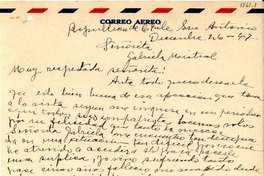 [Carta] 1947 dic. 26, República de Chile, San Antonio [a] Gabriela Mistral
