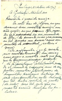 [Carta] 1947 dic. 31, Santiago [a] Gabriela Mistral