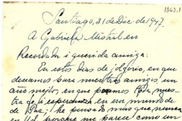 [Carta] 1947 dic. 31, Santiago [a] Gabriela Mistral