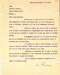 [Carta] 1948 mar. 5, Viña del Mar, Chile [a] Gabriela Mistral, Santa Barbara, Calif[ornia], EE.UU.