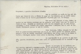 [Carta] 1951 dic. 24, Nápoles, [Italia] [al] Presidente Alemán, [México?]